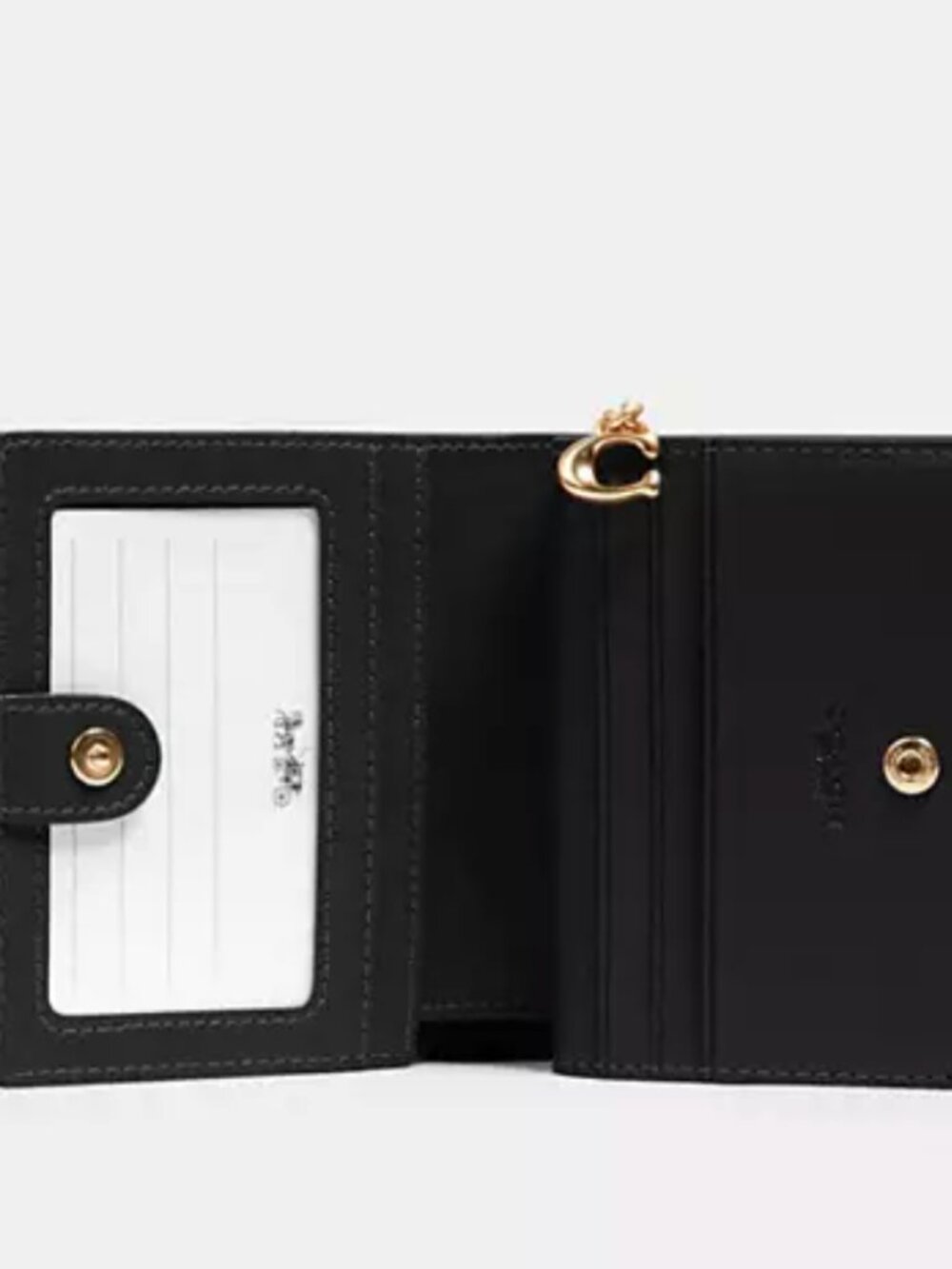 Coach Snap Mini Micro Wallet Black Gold Pebbled Leather with Charm - Picture 2 of 10